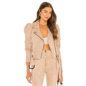 Retrofête Genuine Leather Tai Puff Sleeve Moto Jacket Tan Suede Size XS NWT